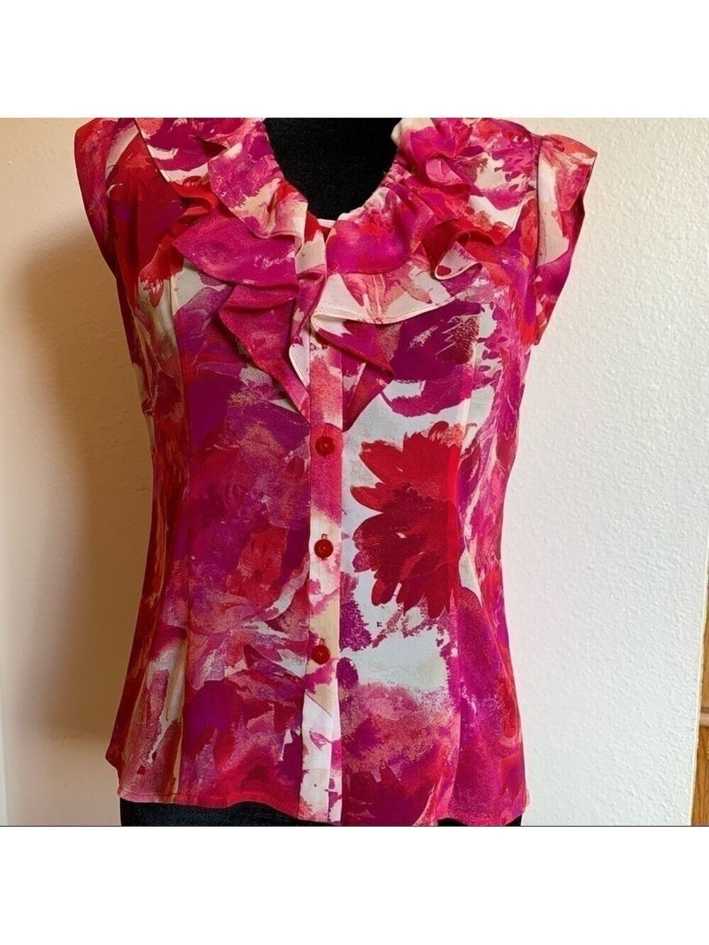 JONES NEW YORK Floral Blouse Fuchsia Pink